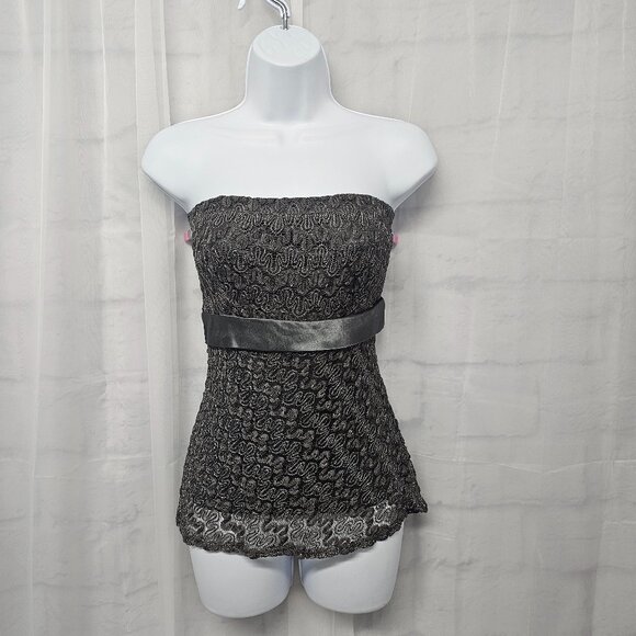 Studio Y Y2K Strapless Top Gray Mesh Metallic Whimsigoth Party Fairy XL - Picture 7 of 7
